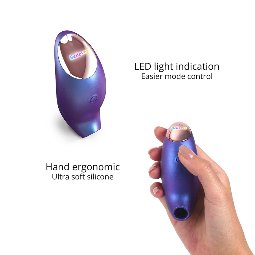 Angled view of the  lovely planet vibrator designed for intimate use