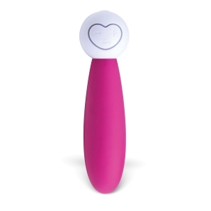 Pink OhMiBod vibrator Lovelife Discover shown in hand for scale