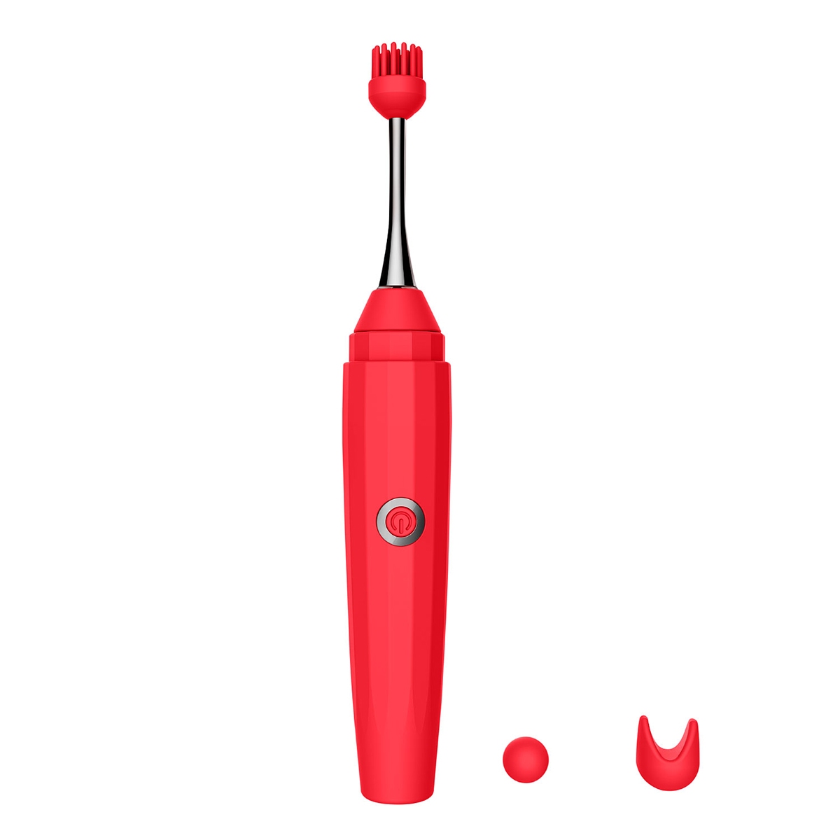 Red Luv Inc vibrator Orgasm Pen shown in hand for scale