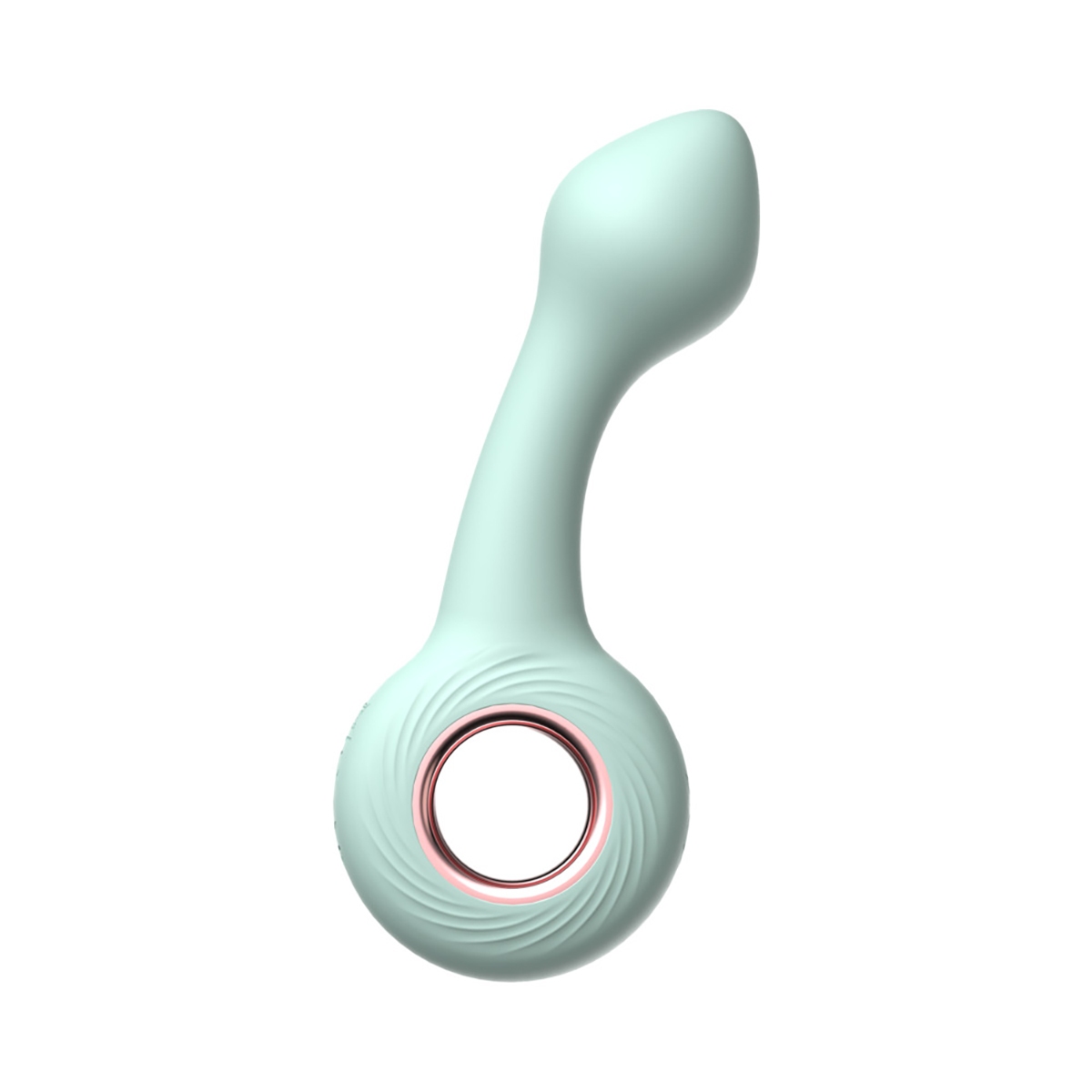 Green Luv Inc vibrator Pt16: Pointed Tip Ring shown in hand for scale