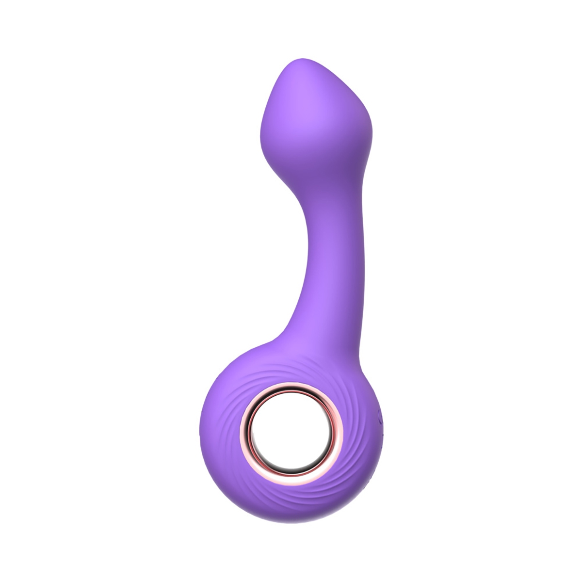 Purple Luv Inc vibrator Pt16: Pointed Tip Ring shown in hand for scale