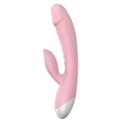 Pink Luv Inc vibrator Rabbit shown in hand for scale