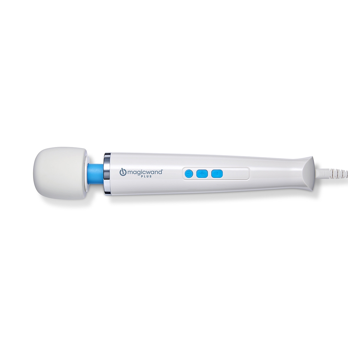 Magic Wand vibrator Plus shown in hand for scale