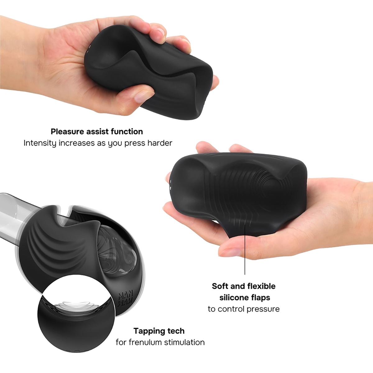 Angled view of the Black Man Wand vibrator designed for intimate use