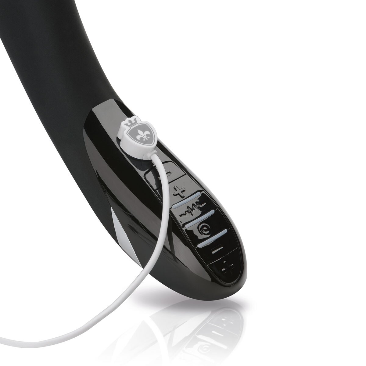 Close-up of the Black Mystim vibrator for texture detail