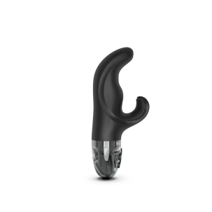Black Mystim vibrator Hop Hop Bob eStim shown in hand for scale