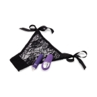 Purple Nu Sensuelle vibrator Pleasure Panty with Remote Control 15 Function shown in hand for scale