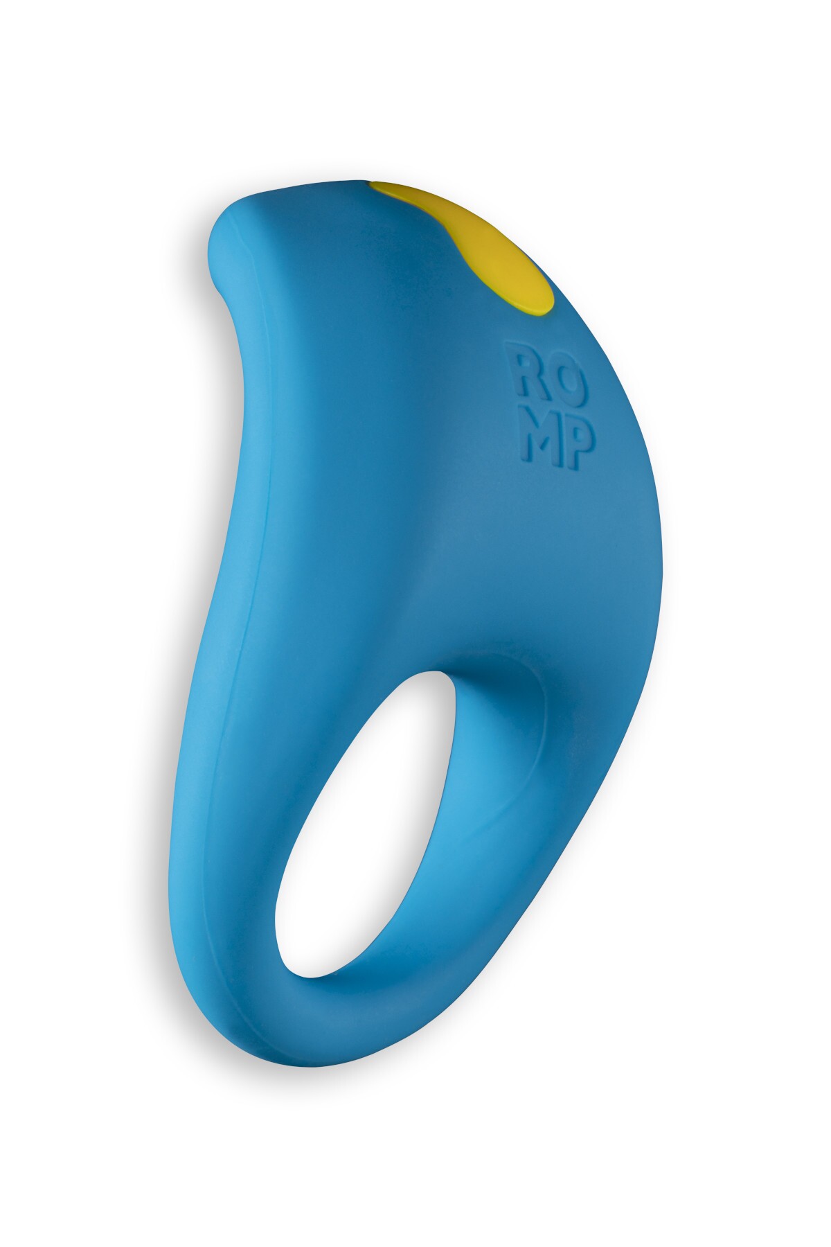 Close-up of the Blue ROMP vibrator for texture detail