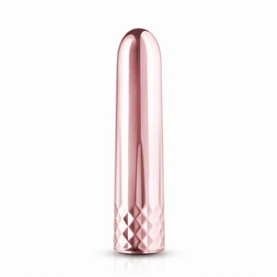 Gold Rosy Gold vibrator Nouveau Mini shown in hand for scale