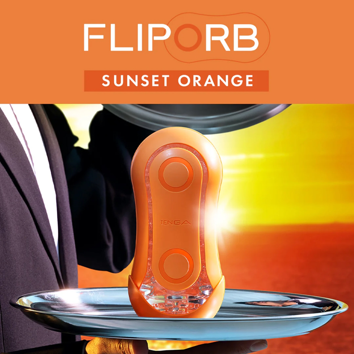 Close-up of the Orange TENGA vibrator for texture detail