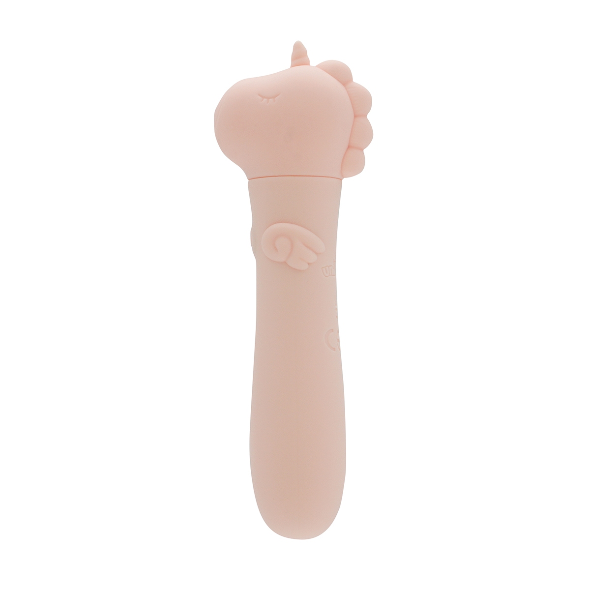Pink Peach Creative Conceptions vibrator Unihorn USB Heart Throb shown in hand for scale