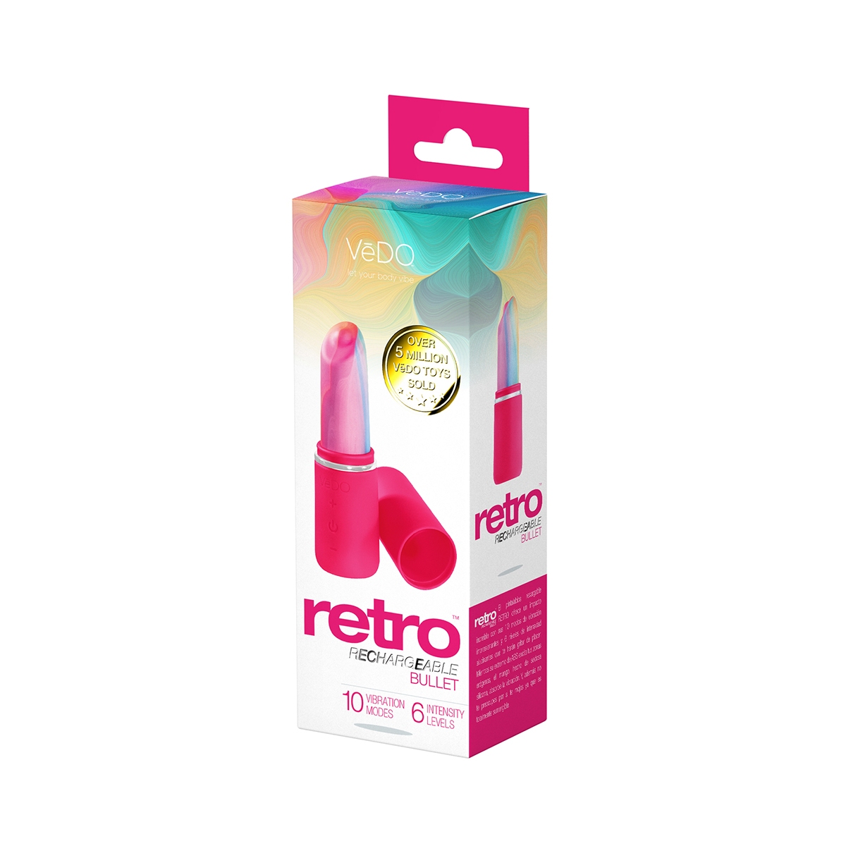 Angled view of the Pink VeDO vibrator designed for intimate use