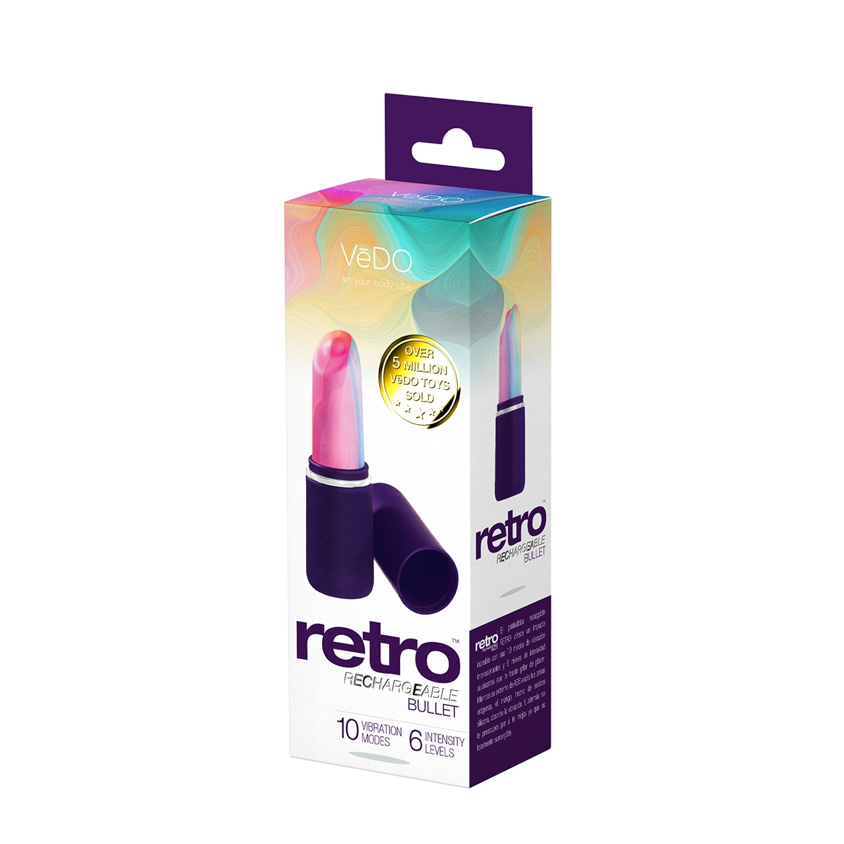 Angled view of the Purple VeDO vibrator designed for intimate use