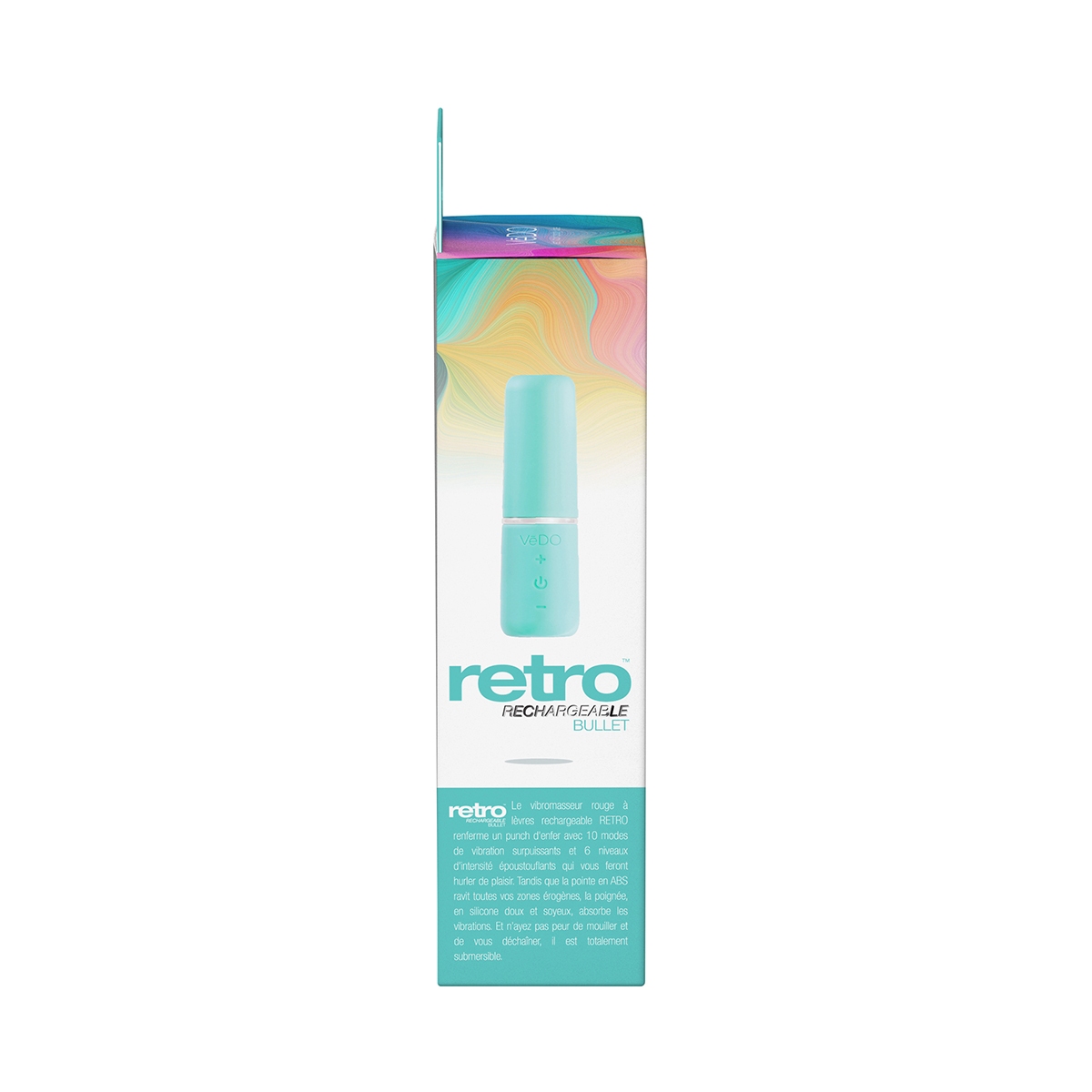 Close-up of the Turquoise VeDO vibrator for texture detail