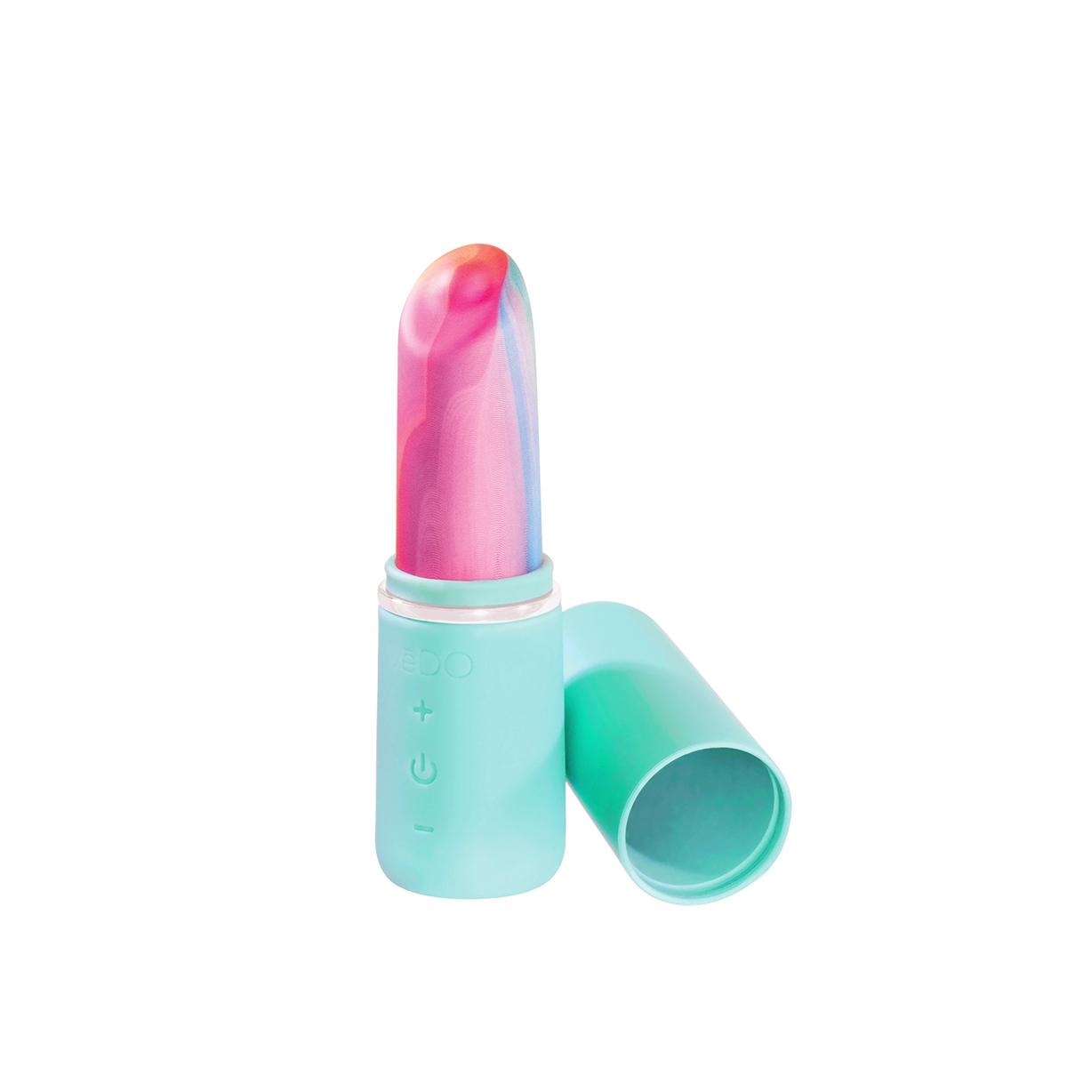Turquoise VeDO vibrator Retro shown in hand for scale