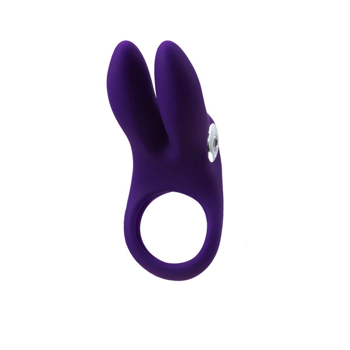 Purple VeDO vibrator Sexy Bunny C-Ring shown in hand for scale