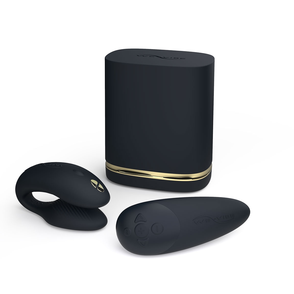 Black We-Vibe vibrator Golden Moments 2 shown in hand for scale