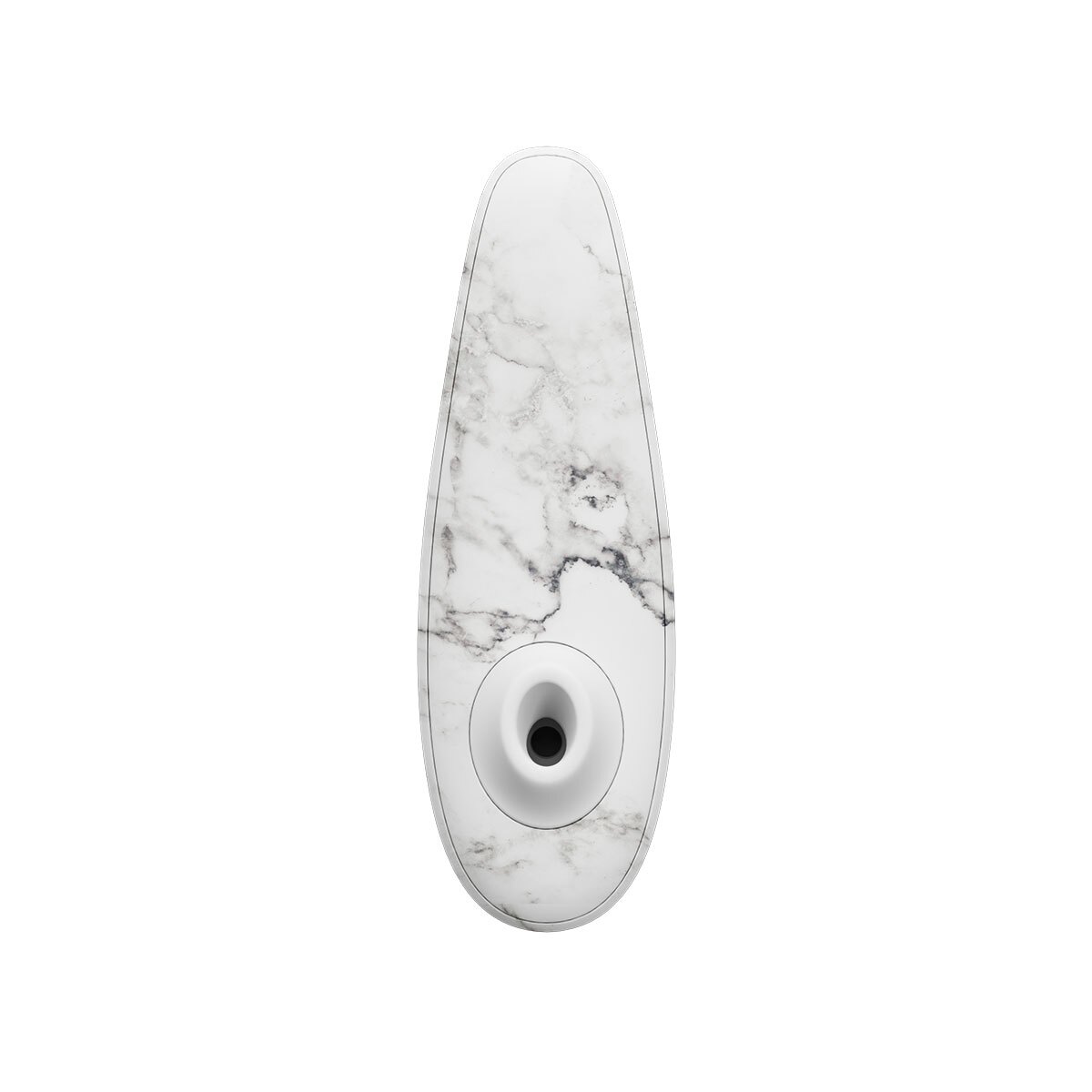 Angled view of the White Womanizer vibrator designed for intimate use