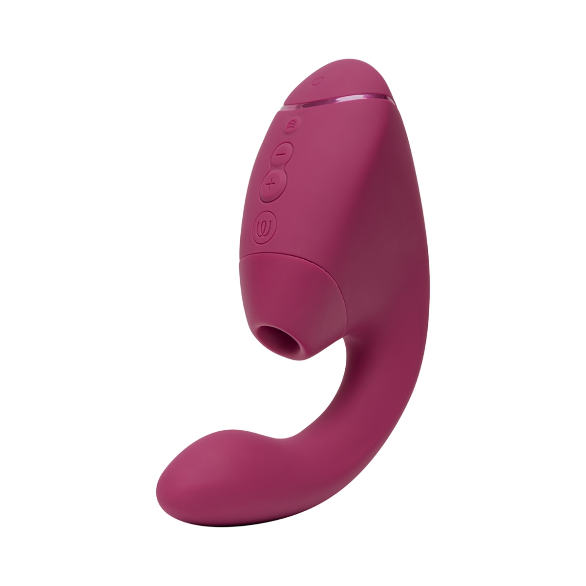 Pink Womanizer vibrator Next Duo Dusky shown in hand for scale