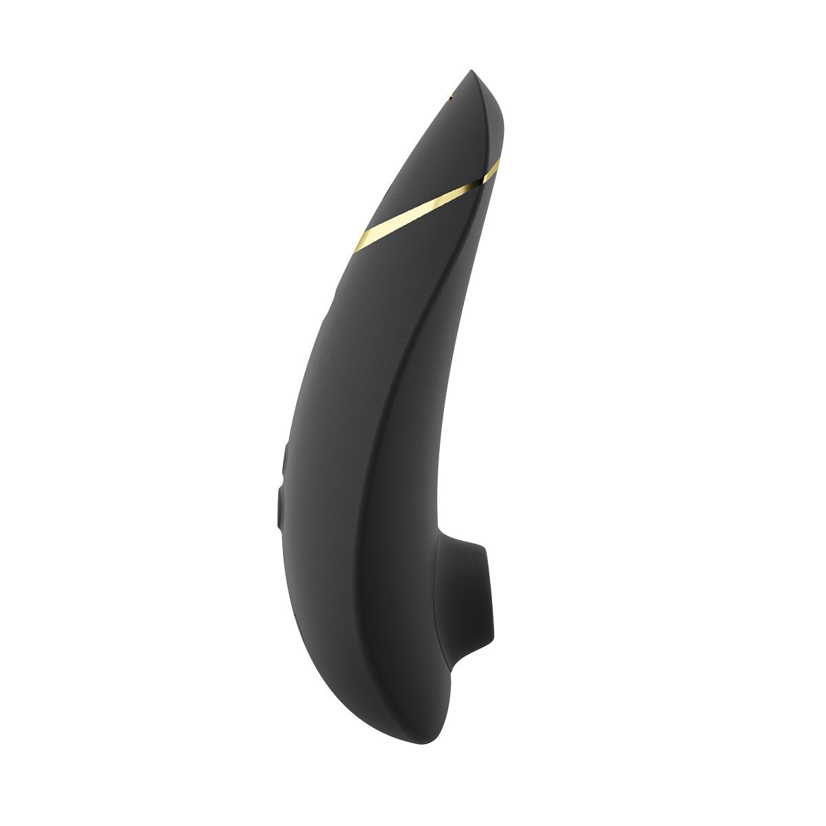 Black Womanizer vibrator Premium 2 shown in hand for scale