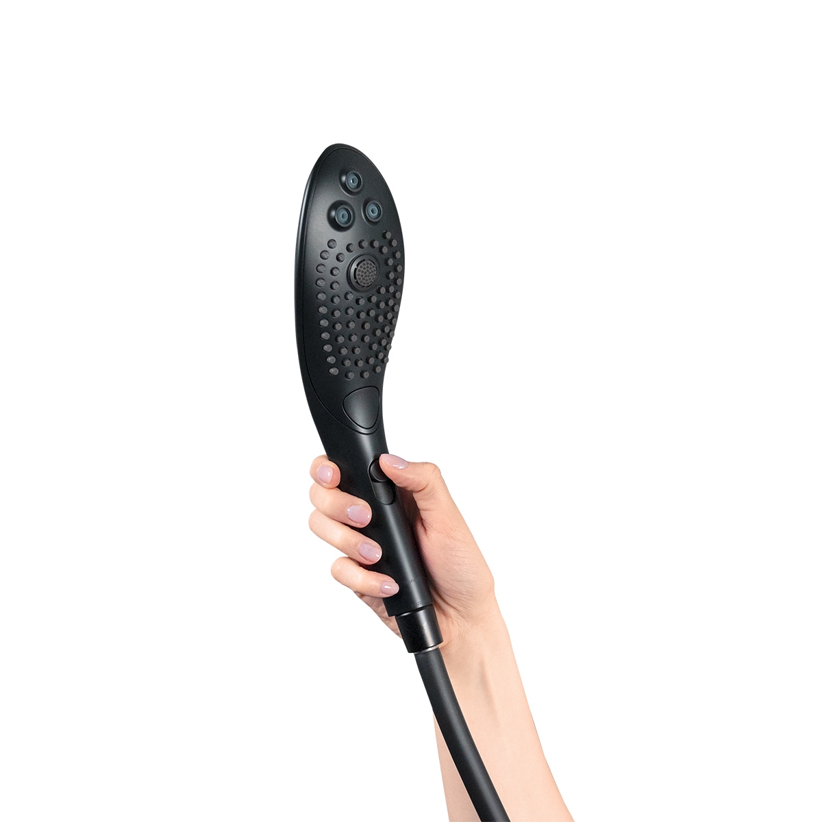 Angled view of the Black Womanizer vibrator designed for intimate use