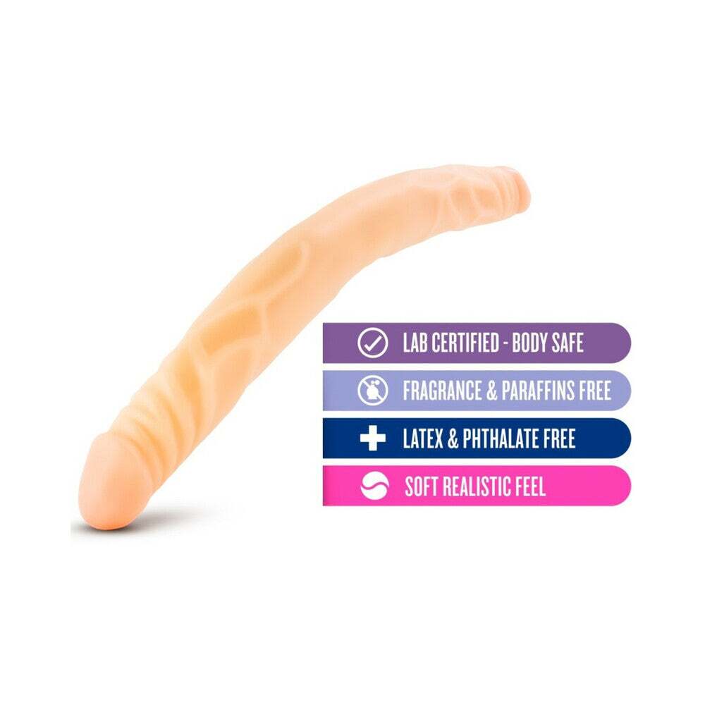 14 inch Dildo by Blush in Vanilla Ivory Beige shown for pegging Her or Him