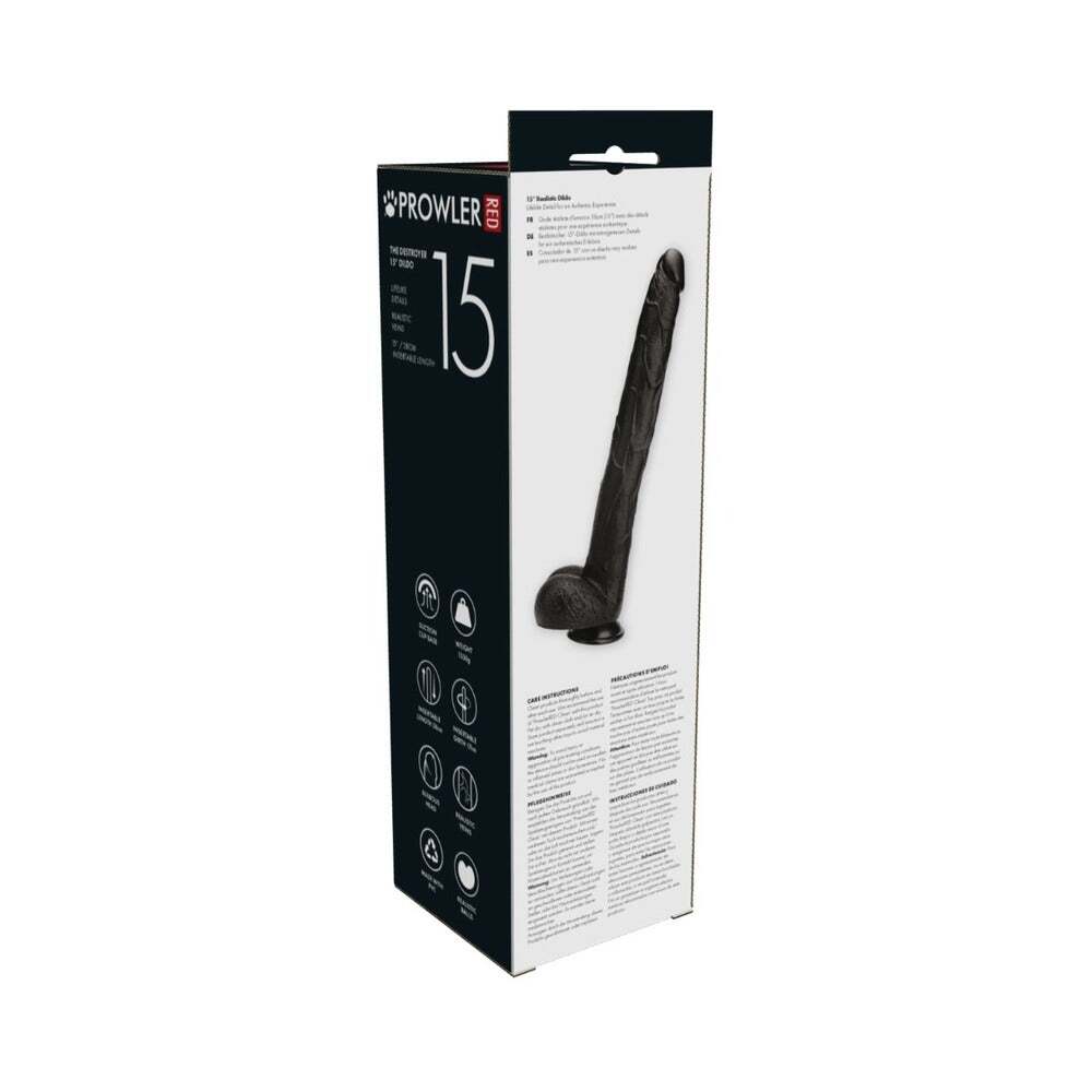 15 inch Dildo by Prowler RED in Black displayed for pegging Him or Her