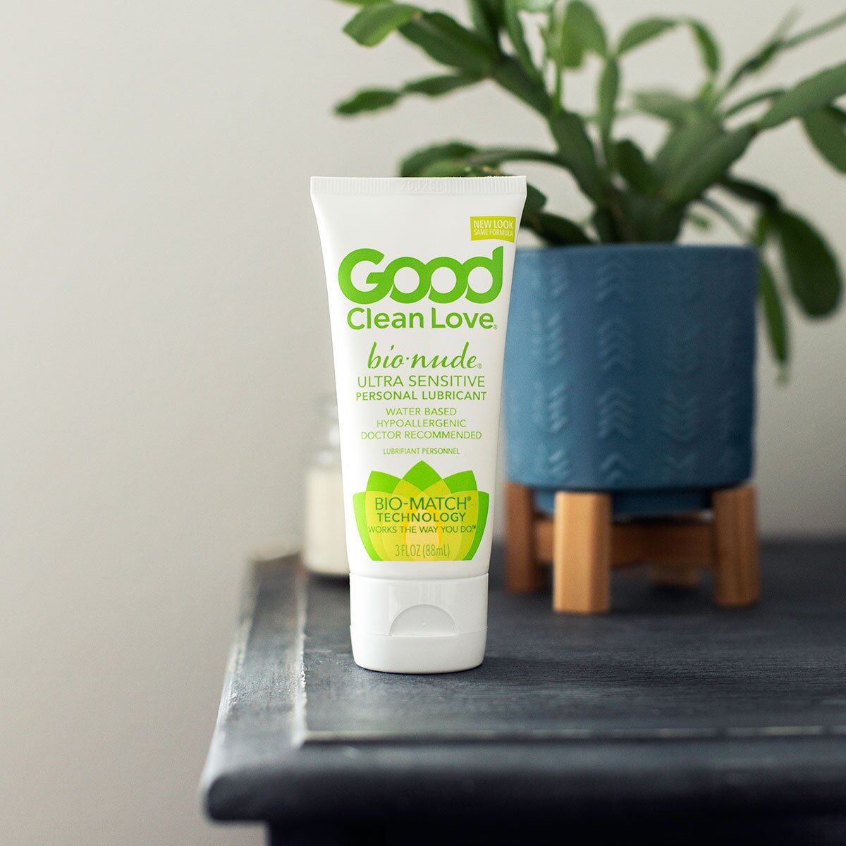 Close-up of 3 oz Water Based Lube by Good Clean Love with gentle, toy-safe texture