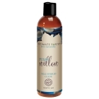 Bottle of 4 oz Vegan Lube Intimate Earth showing plant-powered formula