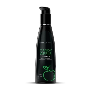 Bottle of 4 oz Flavored Lube Wicked Sensual Care showing sweet, kissable formula