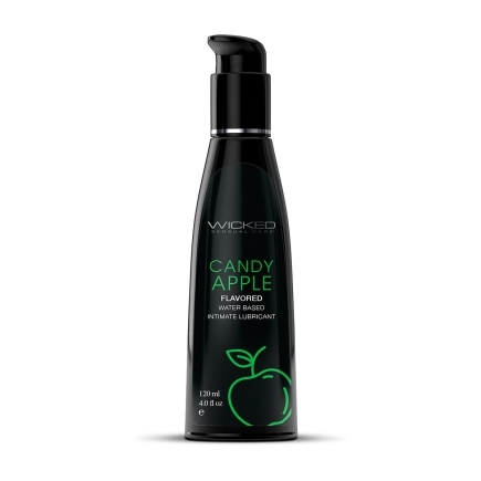 Bottle of 4 oz Flavored Lube Wicked Sensual Care showing sweet, kissable formula