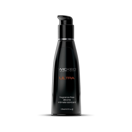 4 oz Silicone Lube Wicked Sensual Care bottle showing smooth, long-lasting formula