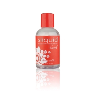 Bottle of 4.2 oz Flavored Lube Sliquid showing sweet, kissable formula