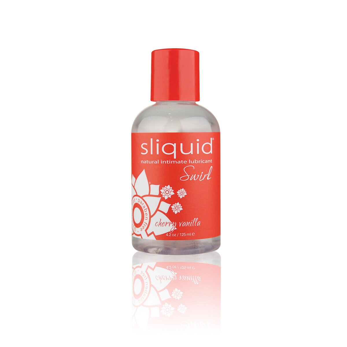 Bottle of 4.2 oz Flavored Lube Sliquid showing sweet, kissable formula