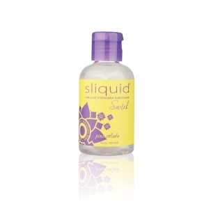 Bottle of 4.2 oz Water Based Lube Sliquid showing clean, lightweight formula