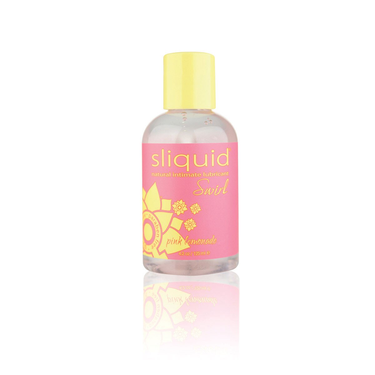 Bottle of 4.2 oz Water Based Lube Sliquid showing clean, lightweight formula