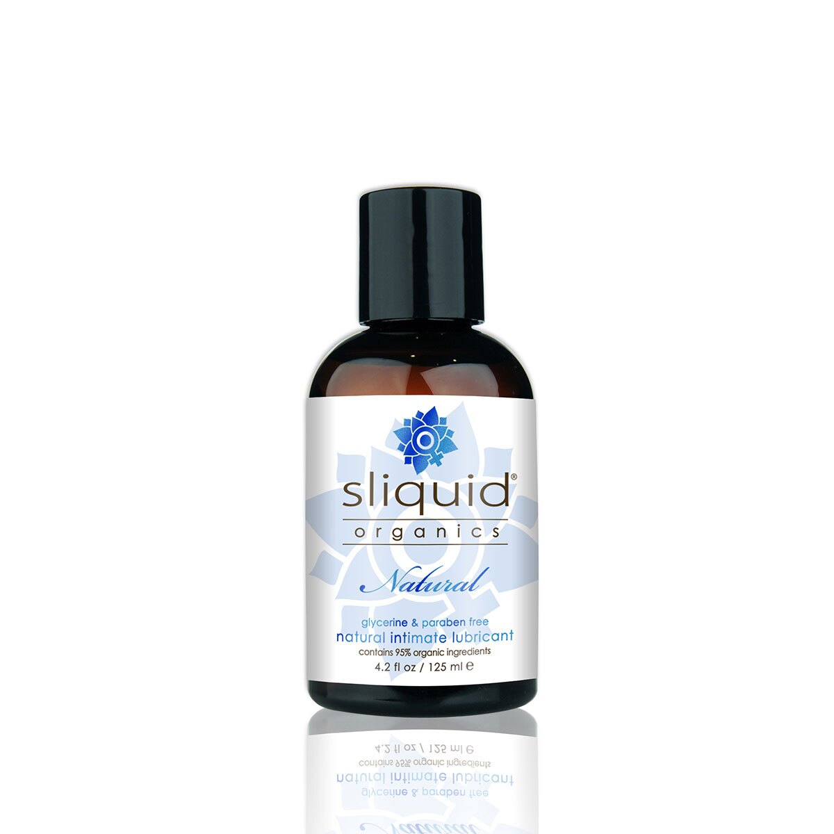 Bottle of 4.2 oz Organic Lube Sliquid showing clean, plant-based formula