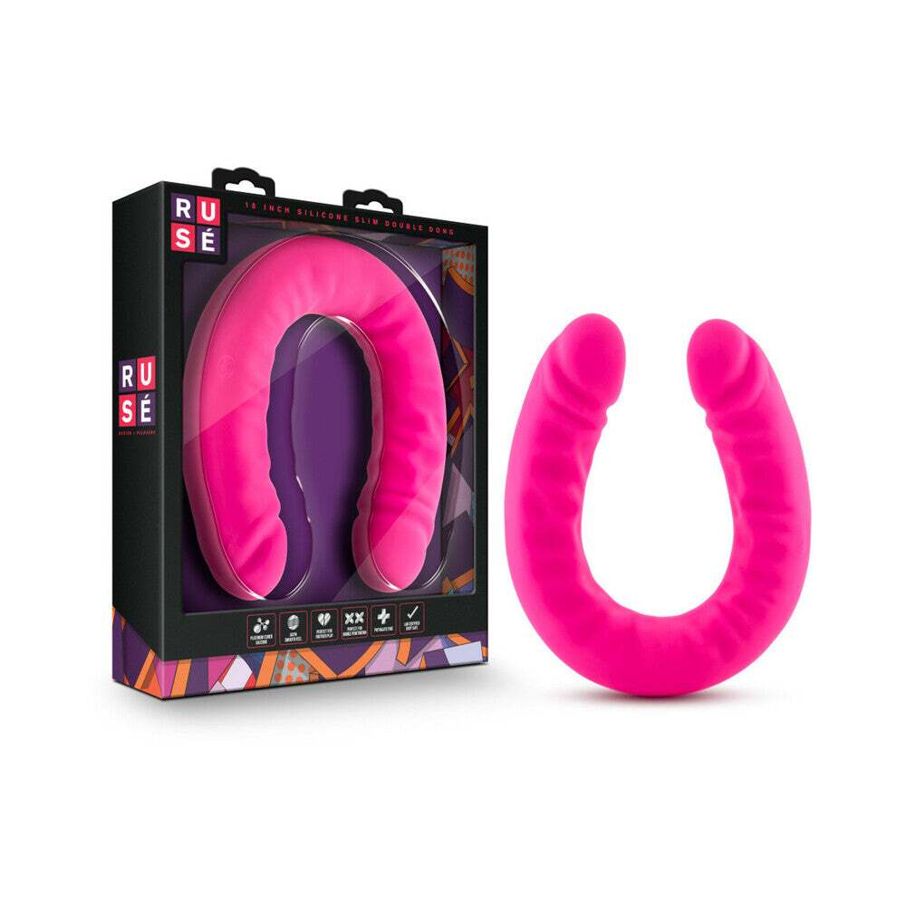 18 inch Dildo by Blush in Hot Pink Magenta Fuchsia shown for use by Her or Him