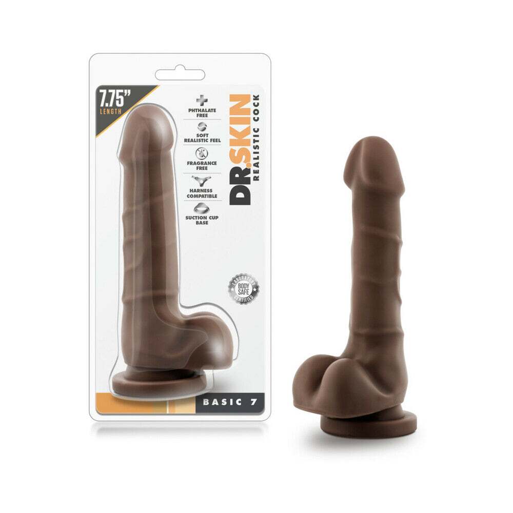 7.75 inch Dildo by Blush in Dark Brown shown for use by Her or Him
