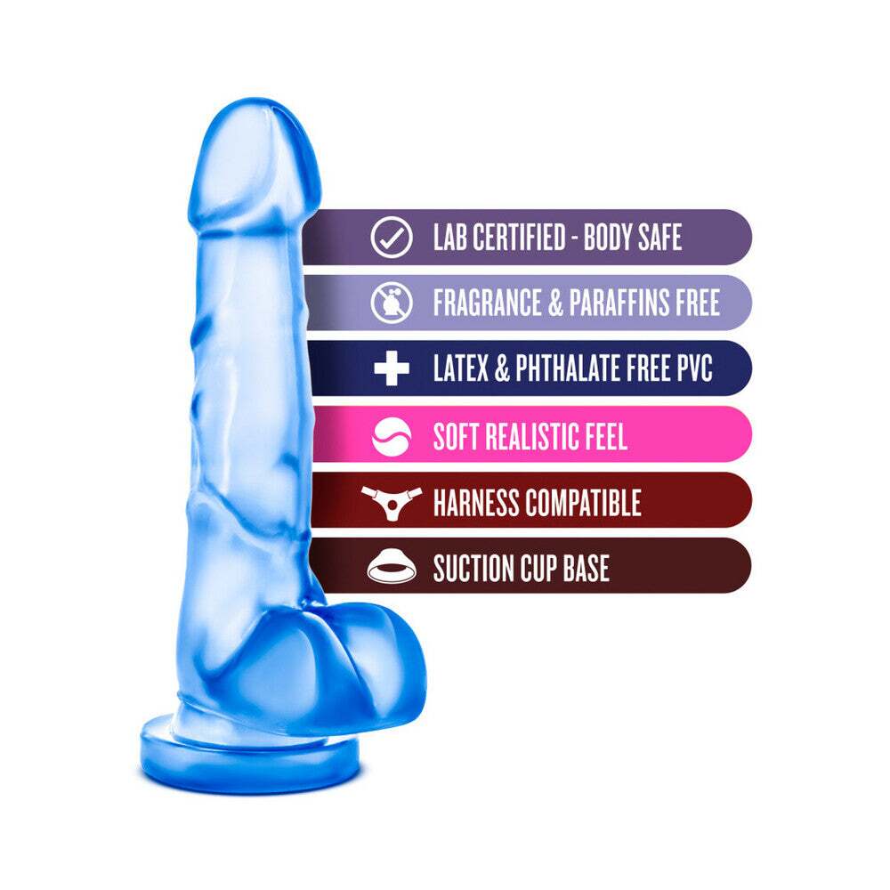 7 inch Dildo by Blush in Blue shown for pegging Her or Him