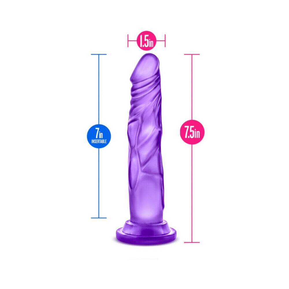 7.5 inch Dildo by Blush in Purple displayed for pegging Him or Her