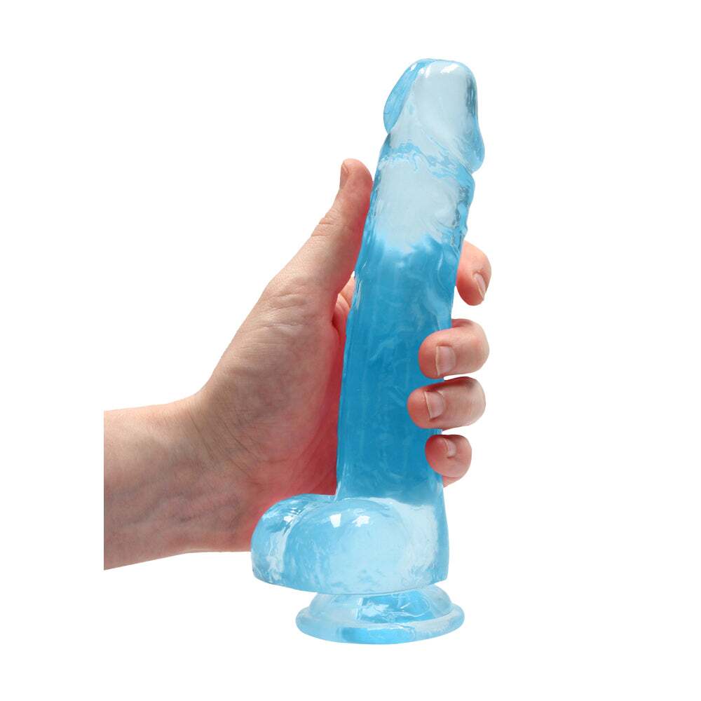 8 inch Dildo by Shots in Blue shown for pegging Her or Him