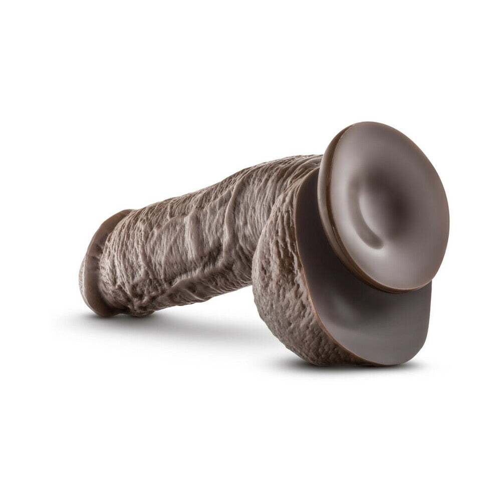 8.5 inch Dildo by Blush in Dark Brown shown for pegging Her or Him