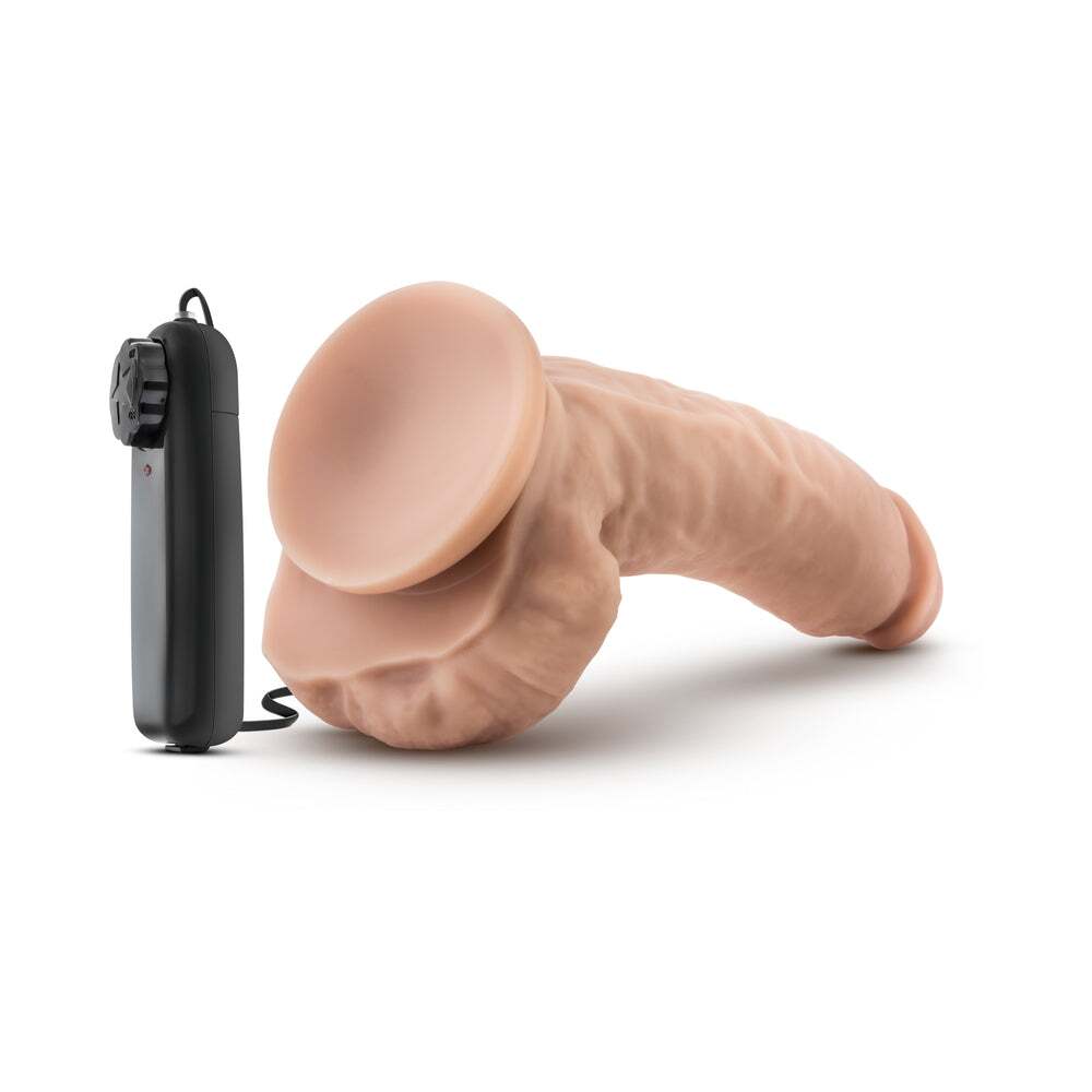 9 inch Dildo by Blush in Vanilla Ivory Beige shown for pegging Her or Him