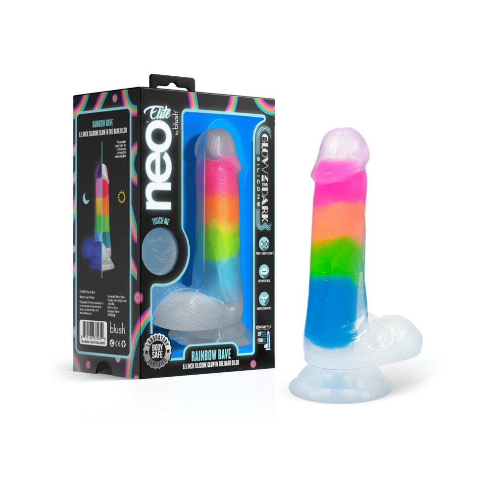 6.5 inch Dildo by Blush in Rainbow shown for use by Her or Him