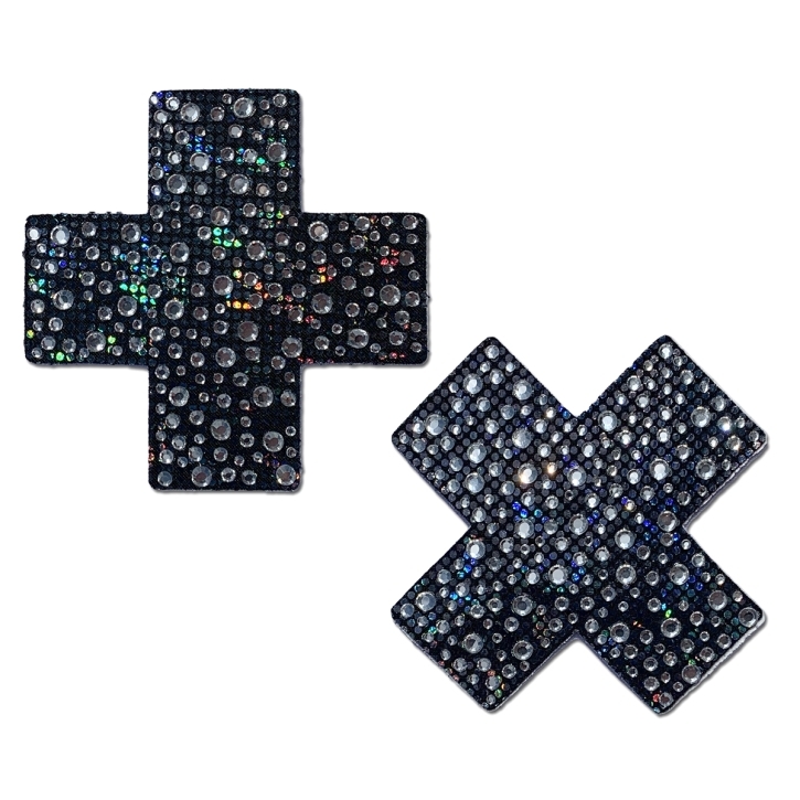 Feel sexy wearing sexy nipple covers  Crystal Crosses Black! Wearing Crystal Crosses Black nipples covers by Pastease can be fun and sexy!
