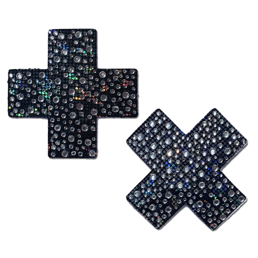 Feel sexy wearing sexy nipple covers  crystal crosses black! Wearing crystal crosses black nipples covers by pastease can be fun and sexy!