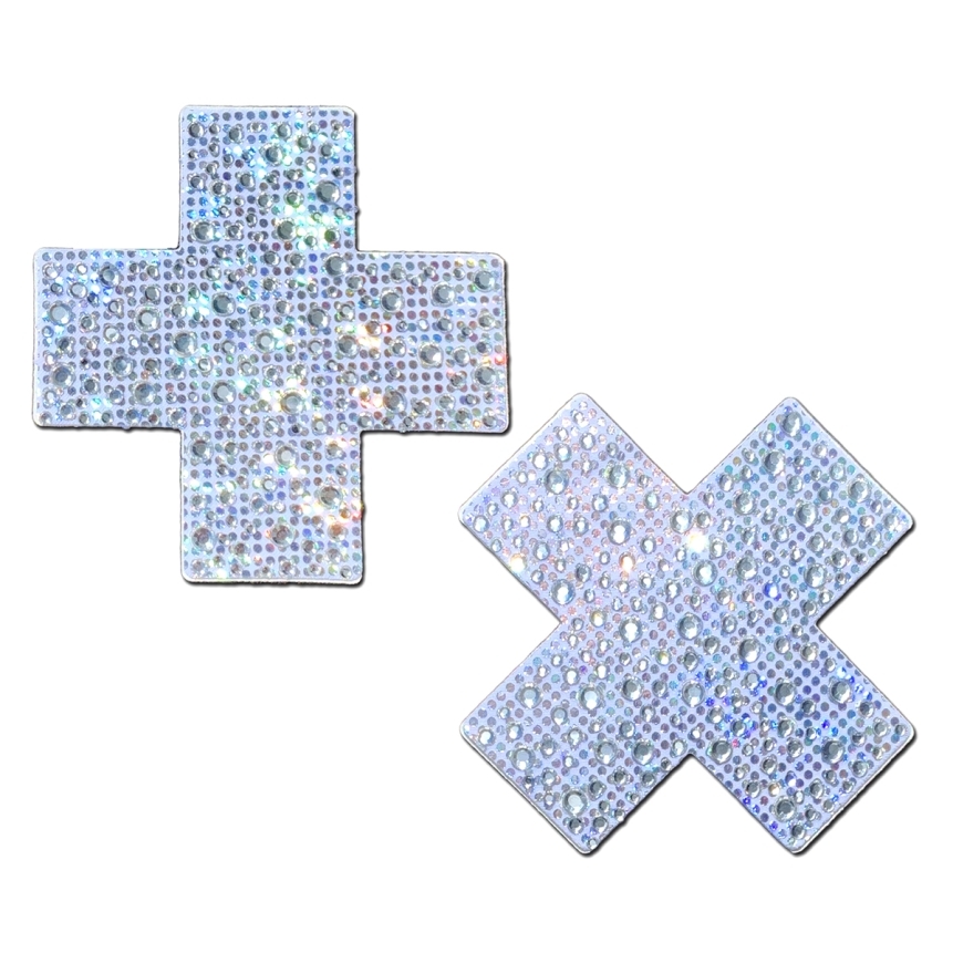 Feel sexy wearing sexy nipple covers  crystal crosses white! Wearing crystal crosses white nipples covers by pastease can be fun and sexy!