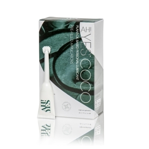 Bottle of  Plant Based Lube AH! YES showing botanical formula