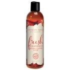 Bottle of  Water Based Lube Intimate Earth showing clean, lightweight formula